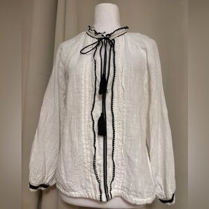 Zara White Blouse with Black Accents